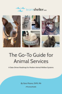 Beige and blue cover of the Go-To Guide with six photos of dogs and cats